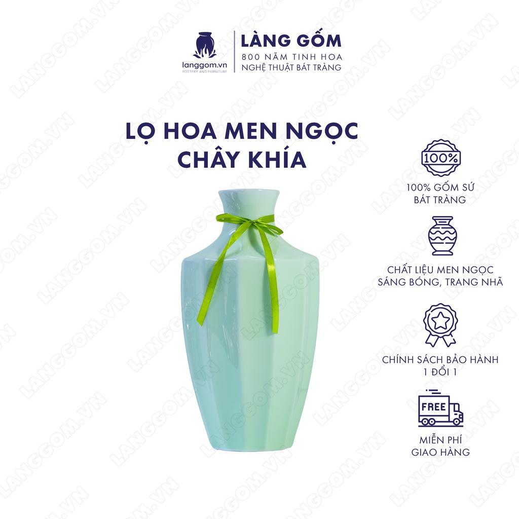 Bình hoa, lọ hoa Gốm sứ Bát Tràng cao cấp Men ngọc chây khía dùng làm quà tặng, trang trí - Làng Gốm Bát Tràng