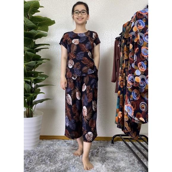 Bộ mặc nhà trung niên, lanh nhung lửng cao cấp
