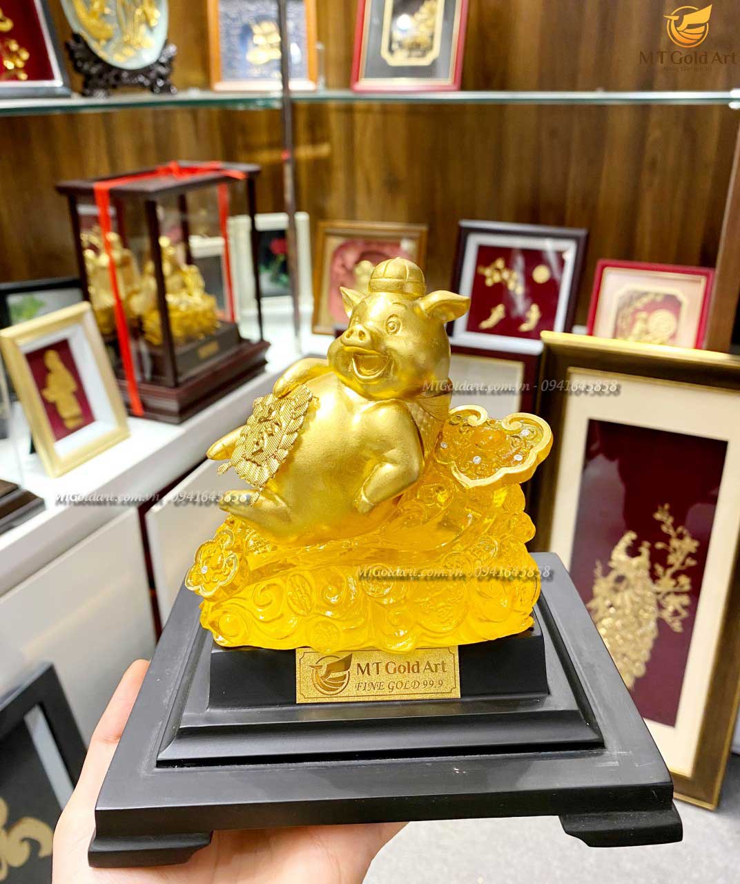 Tượng heo dát vàng M04 (14x17x22cm) MT Gold Art- Hàng chính hãng, trang trí nhà cửa, phòng làm việc, quà tặng sếp, đối tác, khách hàng, tân gia, khai trương