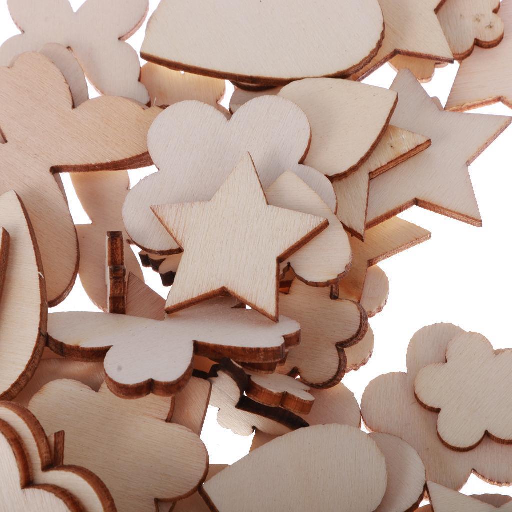200x MDF Wooden Shape Craft Embellishments Wood Craft Art Star Flower Heart