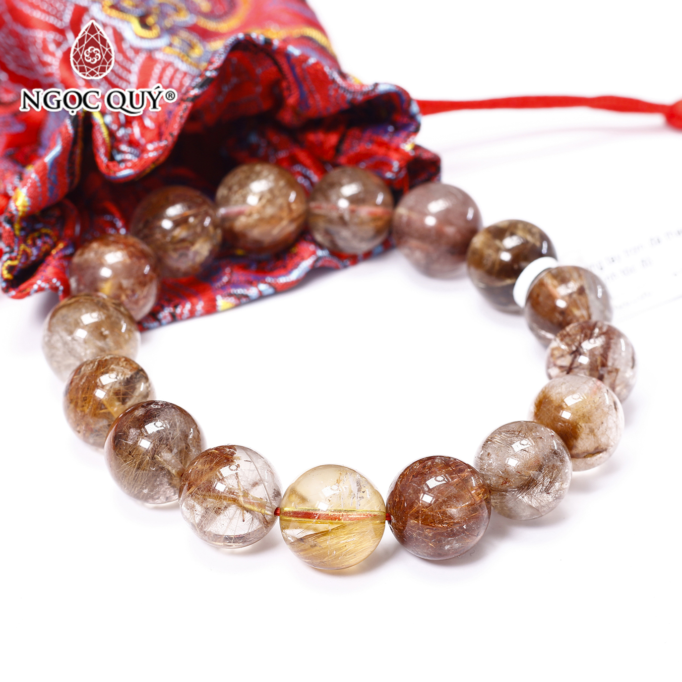 Vòng tay đá thạch anh ưu linh tóc cam 13mm mệnh hoả, thổ - Ngọc Quý Gemstones