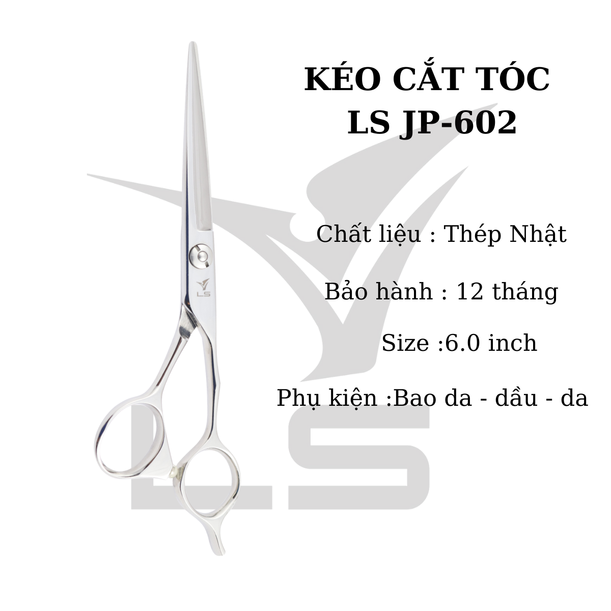 Kéo cắt tóc VLS JP602 lưỡi thẳng quai offset vênh đỡ ngón cố định - Hàng chính hãng