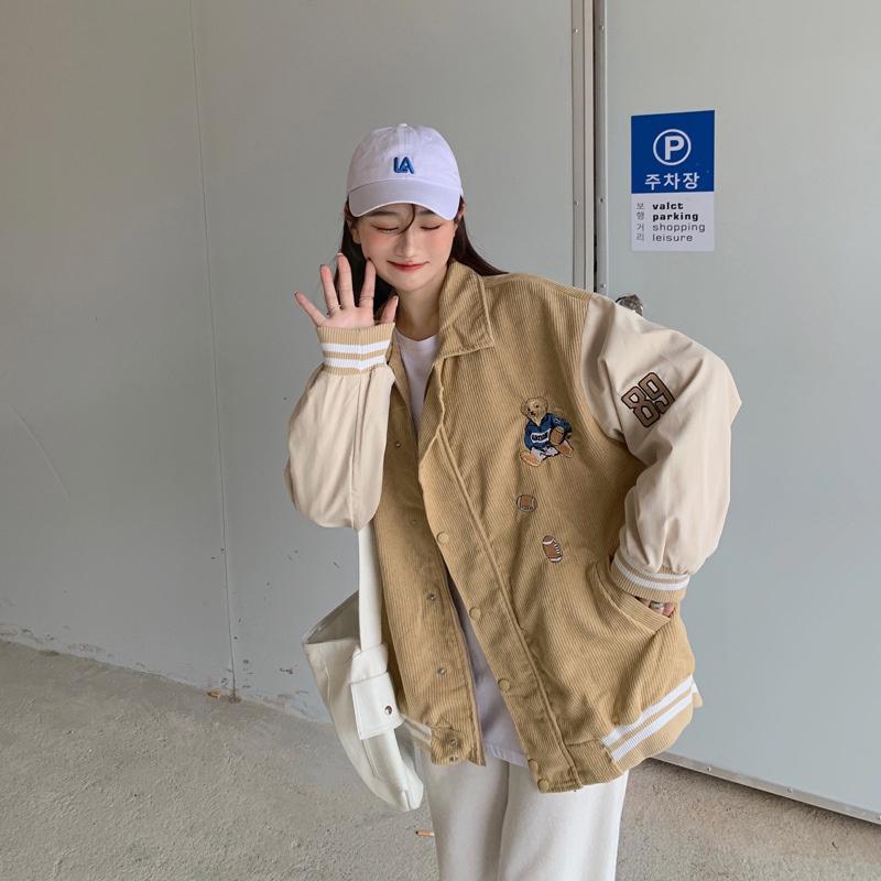 Áo khoác nhung nam nữ bomber unisex gió jacket cúc bấm form rộng local brand ulzzang phong cách hàn quốc đep In Gấu