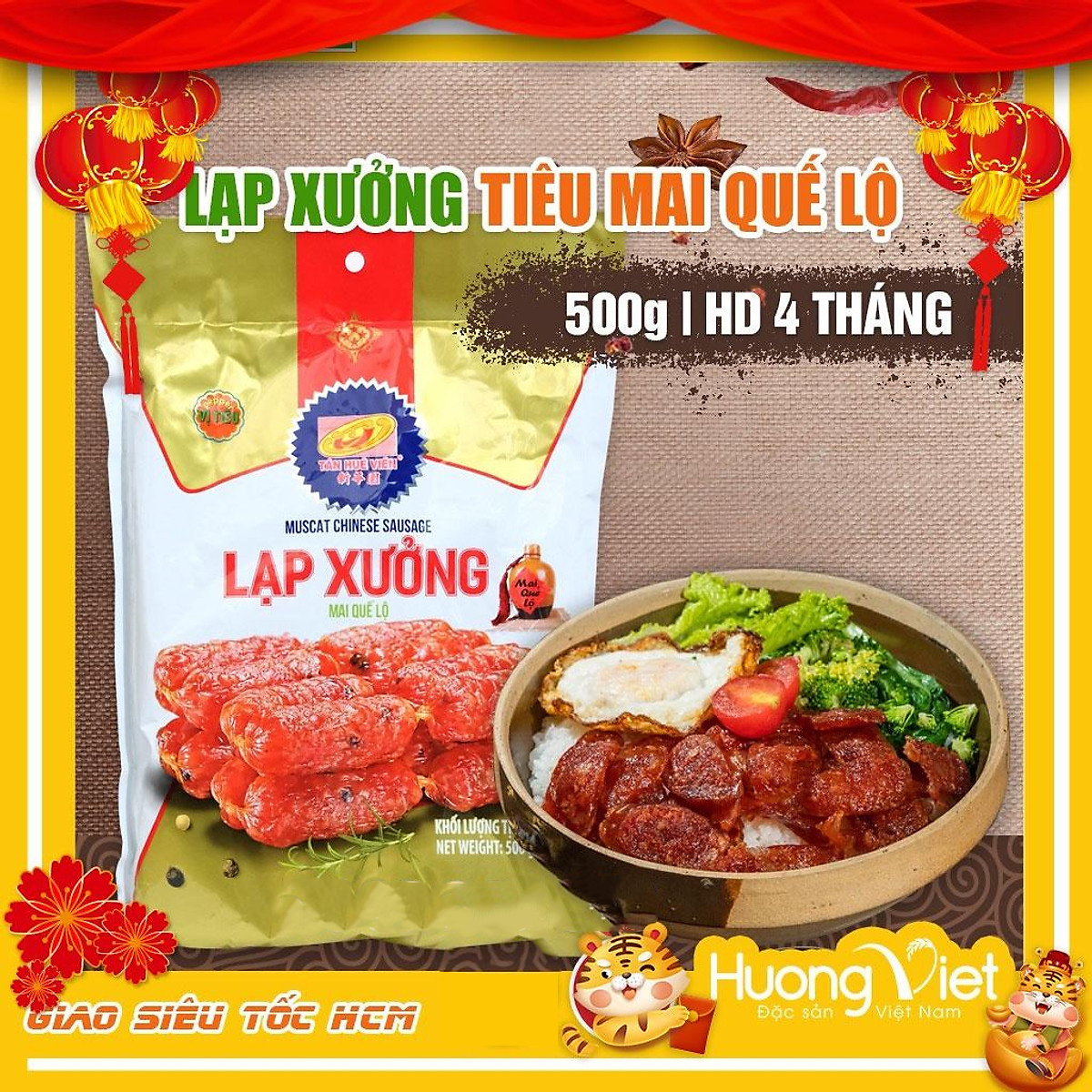 Đặc Sản Sóc Trăng - Lạp Xưởng Sóc Trăng Mai Quế Lộ Vị Tiêu Tân Huê Viên 500G, Lạp Xưởng Tiêu 4 Sao Cao Cấp Hương Vị Thơm Ngon Đậm Đà