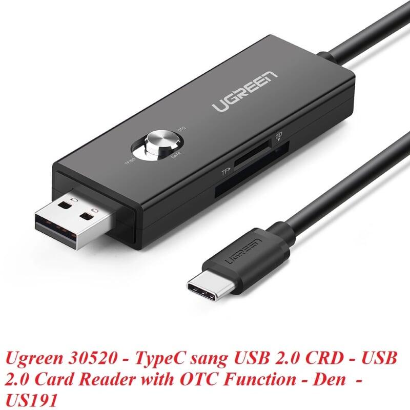 Ugreen UG30520US191TK 25CM màu Đen Cáp chuyển đổi TYPE C sang USB 2.0 + SD TF vỏ nhựa ABS - HÀNG CHÍNH HÃNG