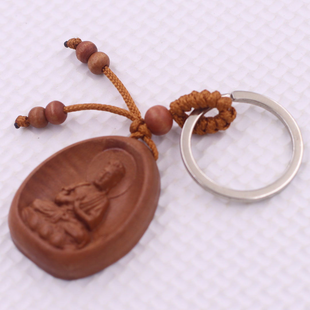 Móc chia khóa Phật Đại nhật như lai gỗ đào, móc chìa khóa Phật bản mênh