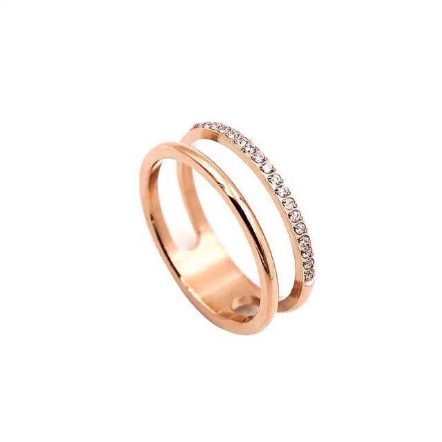 Nhẫn titan doulbe ring đá cubic không đen không phai - NK31