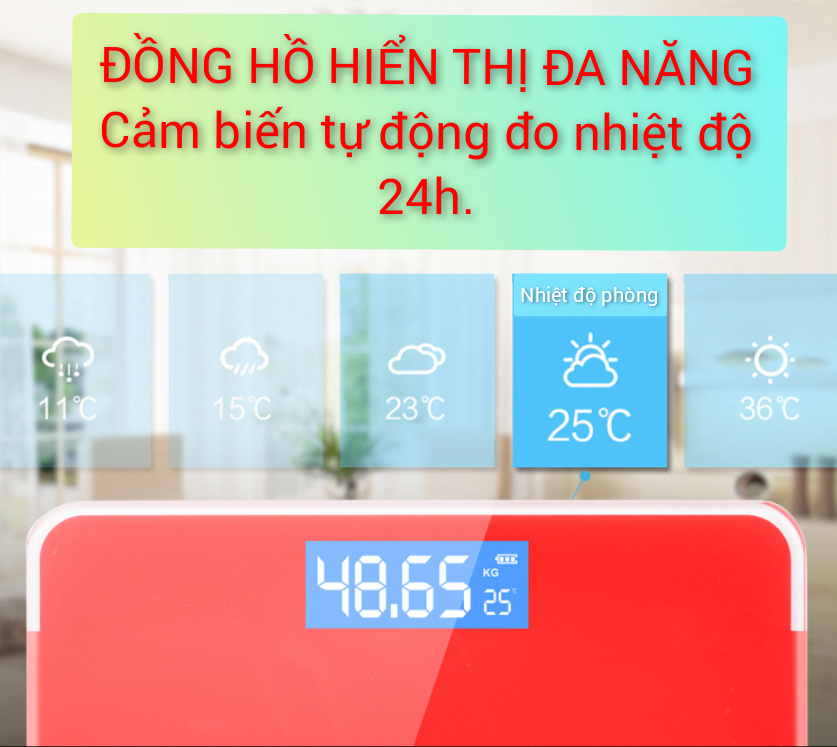 Cân Điện Tử Sạc USB, Cân Sức Khỏe Gia Đình Hiển Thị Nhiệt Độ Phòng, Có Đèn LED, Tặng Cáp Sạc + Thước Dây