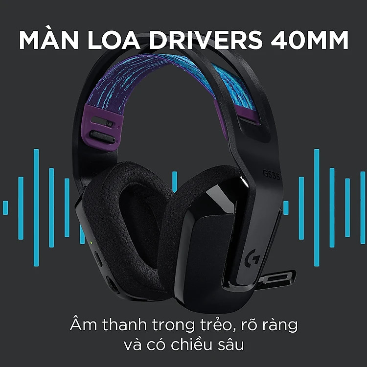 Tai nghe Gaming không dây Lightspeed Logitech G535 màu Đen (981-000973) - Trọng lượng nhẹ, âm thanh nổi, tương thích PC, PS4, PS5, Mic gấp để tắt tiếng - Hàng chính hãng