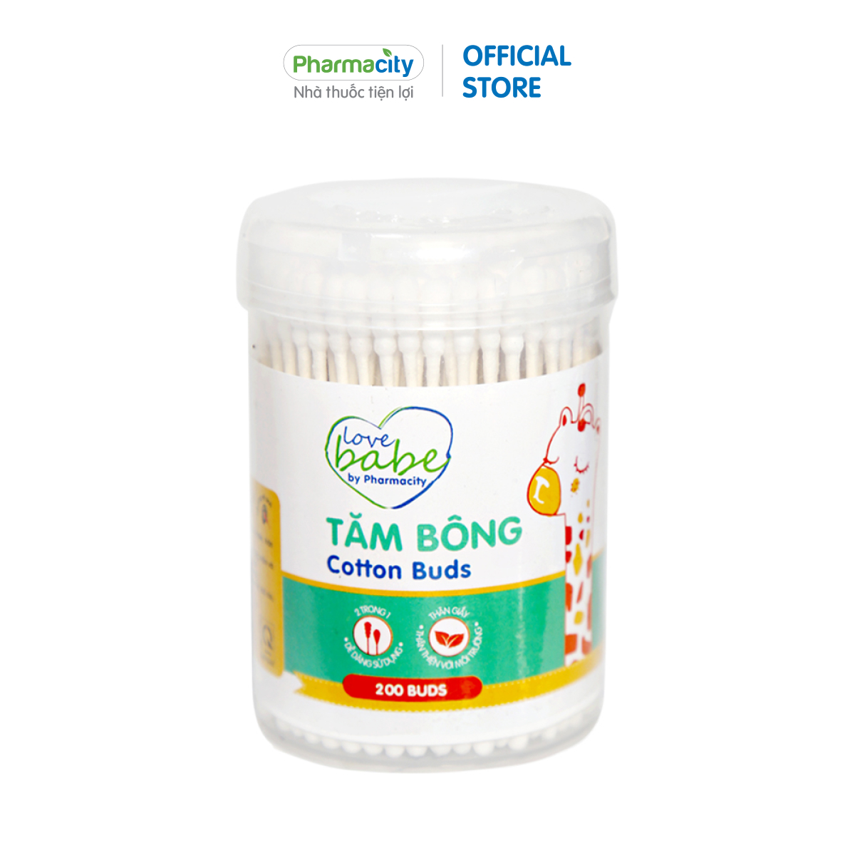 Tăm Bông Thân Giấy Vệ Sinh Rốn Và Tai Cho Bé Pharmacity Hộp 200 Cây