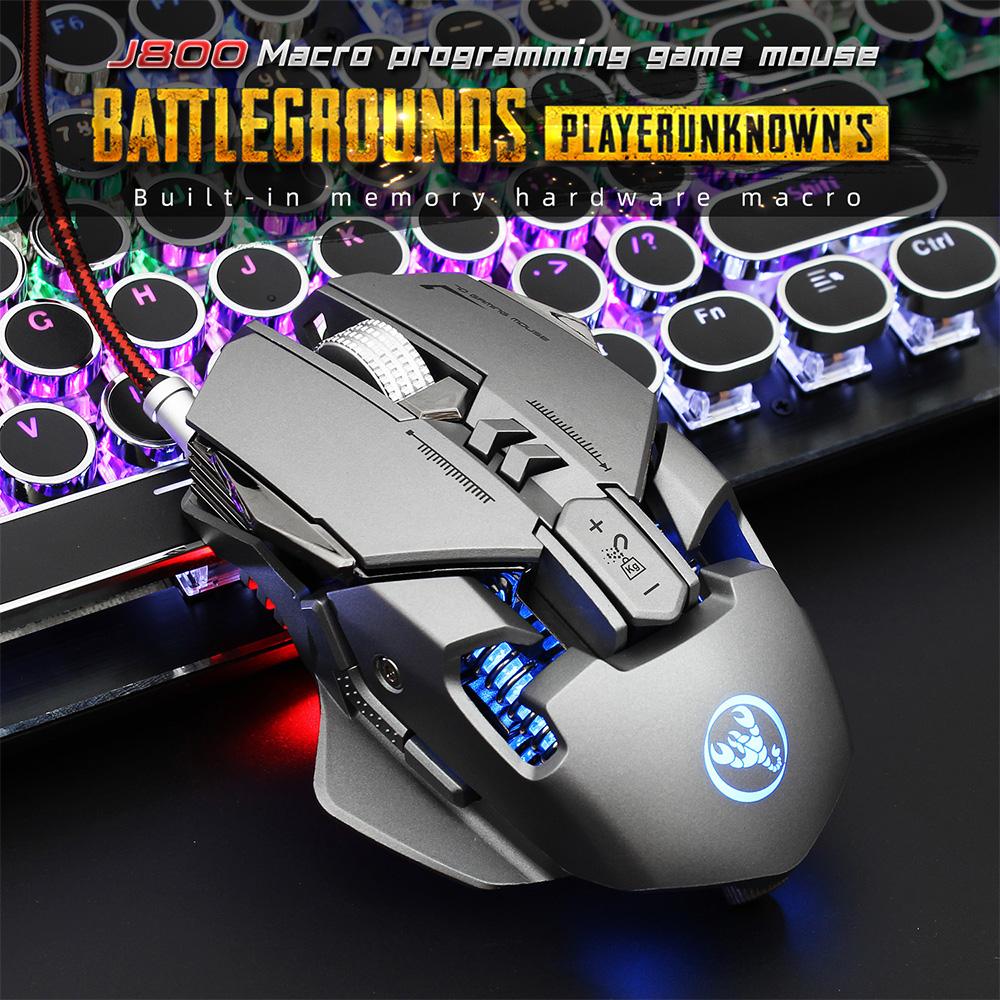 Chuột chơi game có dây HXSJ J800 lập trình macro bảy phím với sáu DPI có thể điều chỉnh Hiệu ứng ánh sáng RGB đầy màu sắc