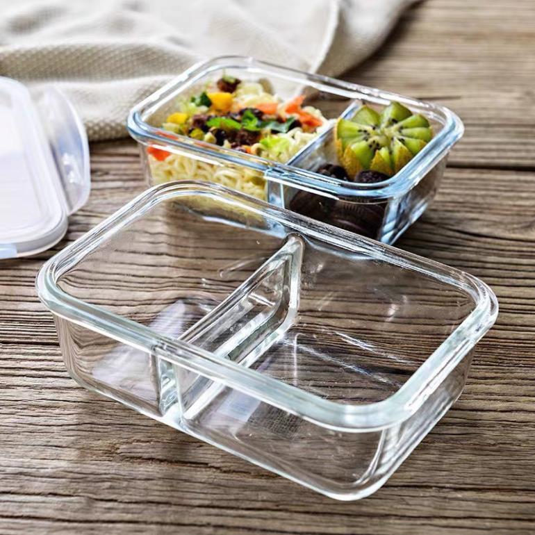 Hộp đựng cơm thủy tinh giữ nhiệt văn phòng 2 ngăn cao cấp an toàn 1000ml dùng được cho lò vi sóng