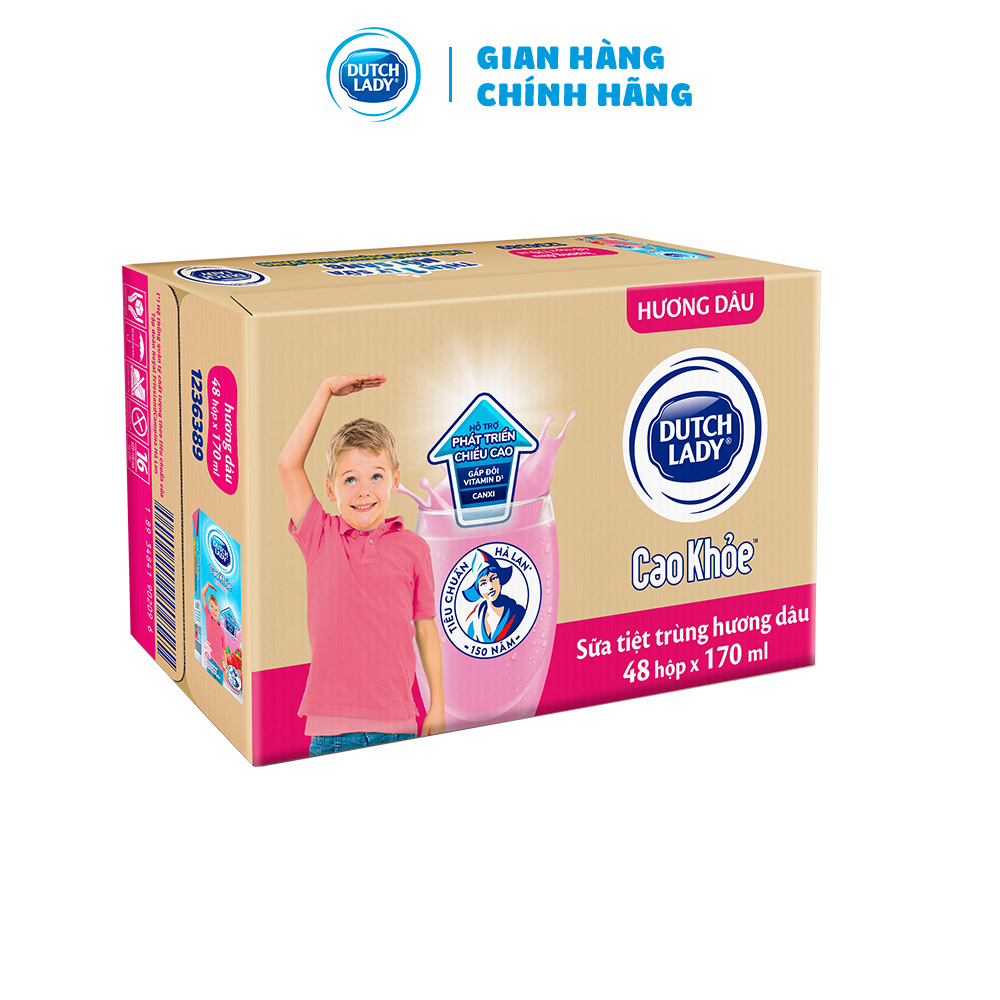 Thùng 48 Hộp Sữa Uống Dutch Lady Cô Gái Hà Lan Vị Dâu Cao Khỏe (48X170ml)