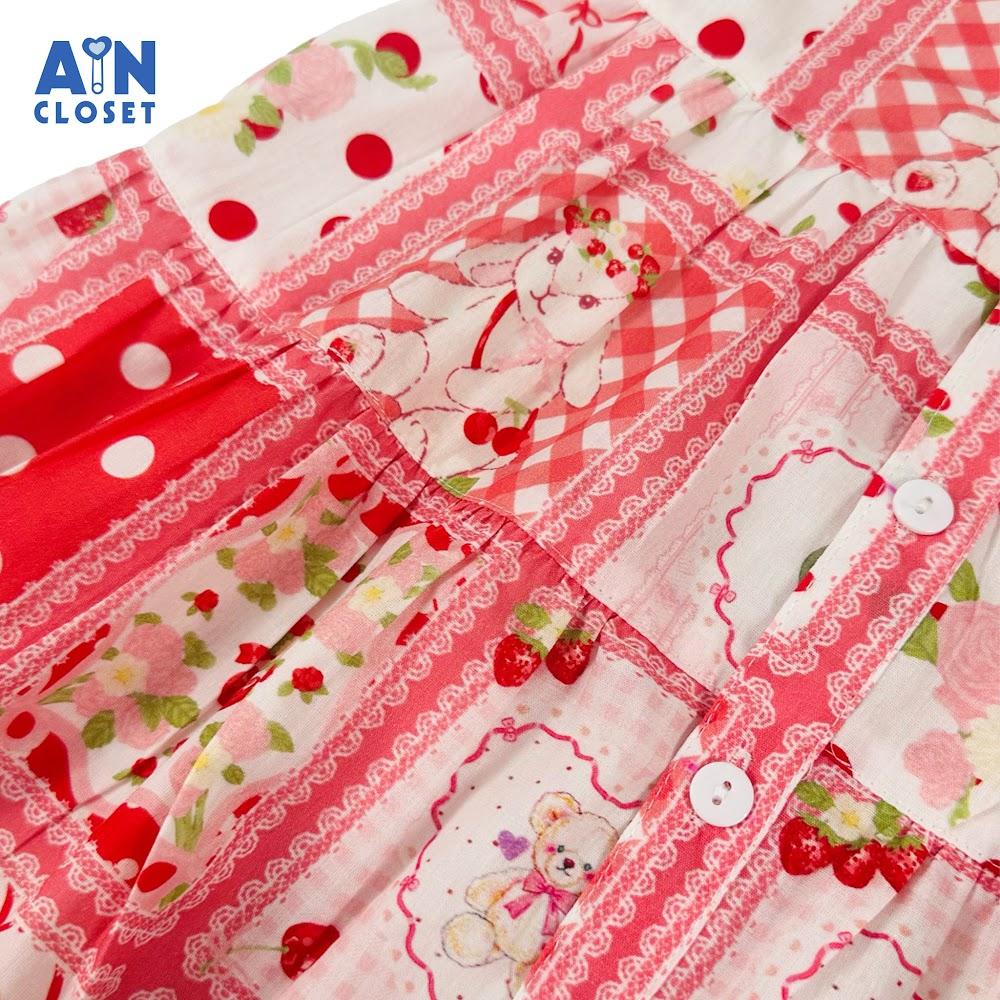 Đầm bé gái họa tiết Thỏ Caro Dâu Hồng cotton - AICDBGYNCJ4C - AIN Closet