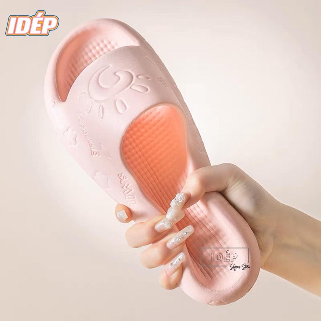 Dép đi trong nhà nữ quai ngang In dập nổi hình SMILE dễ thương EVA siêu nhẹ êm chân DL331