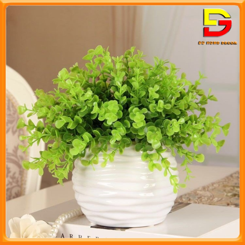 Chậu Cây Giả Mini Để Bàn Cây Hoa Giả Trang Trí Cao 25cm Decor Bàn Trà Kệ Tủ DG-136
