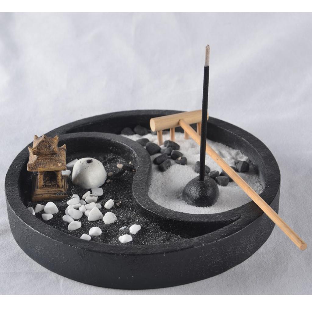 Zen Garden Sand Kit Tabletop Decor Sand Rocks Rake Feng Shui Crafts #4