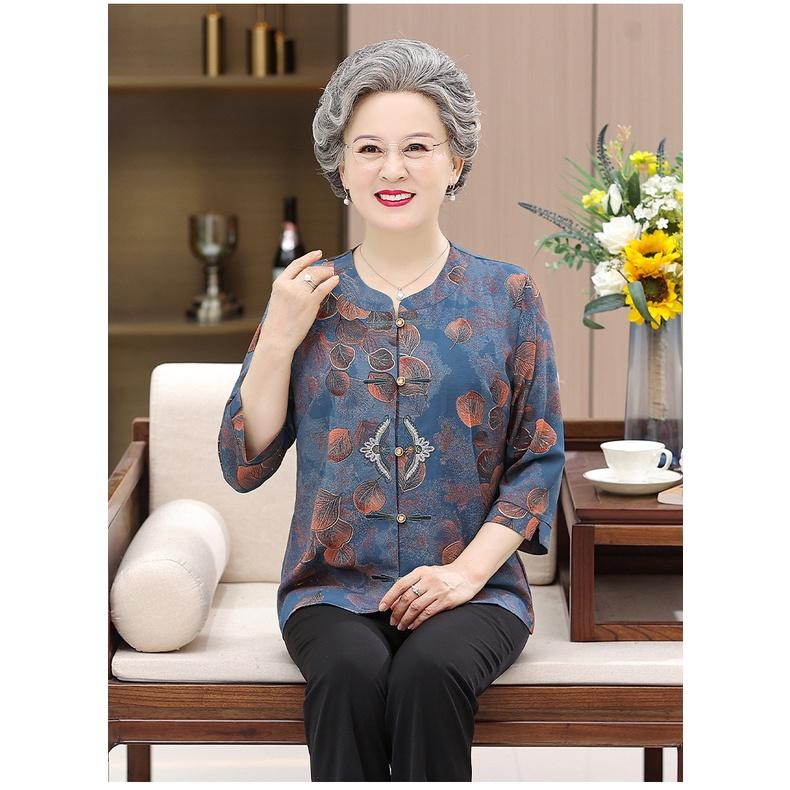Áo sơ mi cao cấp người già trung niên cho bà cho mẹ, lá phong mới
