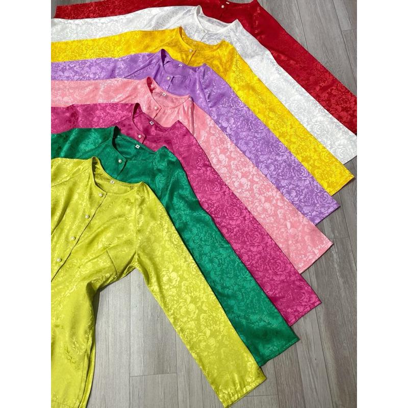 [PHỐI QUẦN ĐEN] SET BÀ BA GẤM TAY DÀI CỔ TRÒN PHỐI QUẦN LỤA SATIN TRƠN MỀM LƯNG THUN - ĐỎ + QUẦN ĐEN