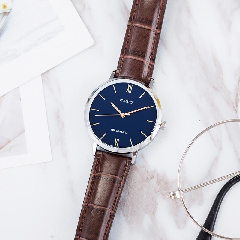 Đồng Hồ Casio Nữ Đồng Hồ Casio Chính Hãng LTPVT01L - 2B Dây Da Mặt Xanh Fullbox.