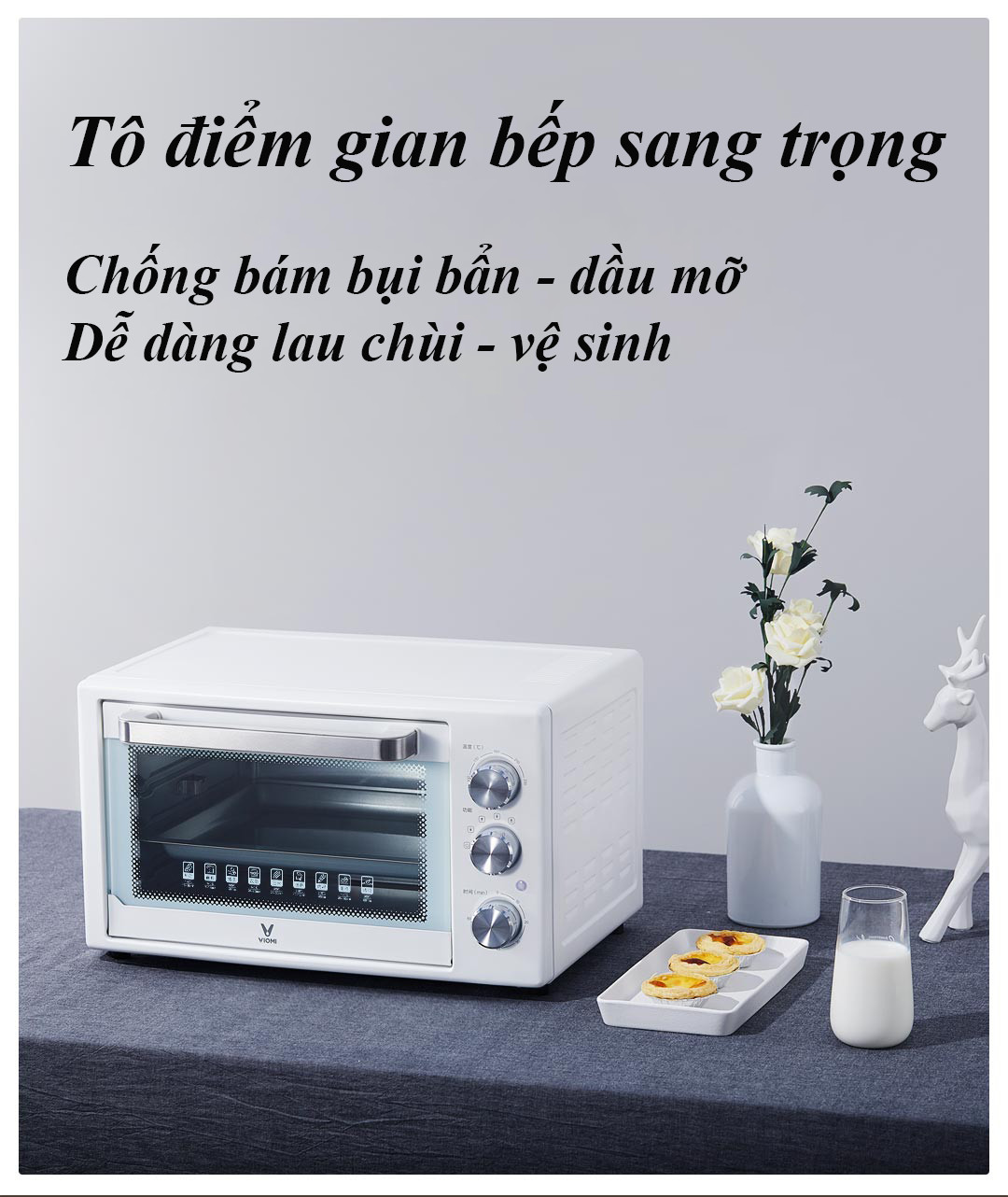 Lò nướng gia đình Viomi 32 lít dung tích lớn, làm bánh và nướng xoay 360 độ tiện lợi Hàng Chính Hãng