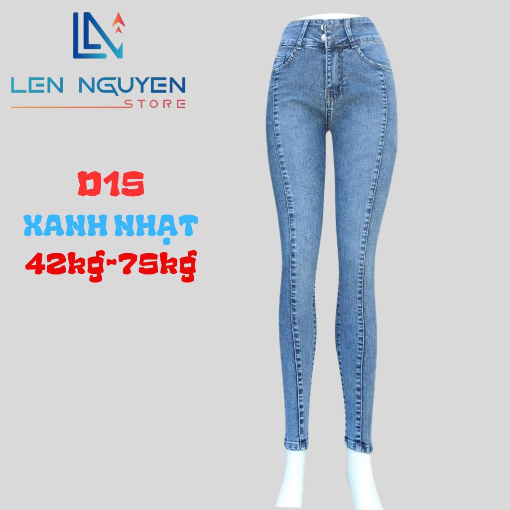 D15_Quần jean nữ, dài, lưng cao, quần bò nữ dáng ôm, quần rin nữ có big size, cho 42kg đến 75kg,LEN NGUYEN STORE - Nhạt Rách