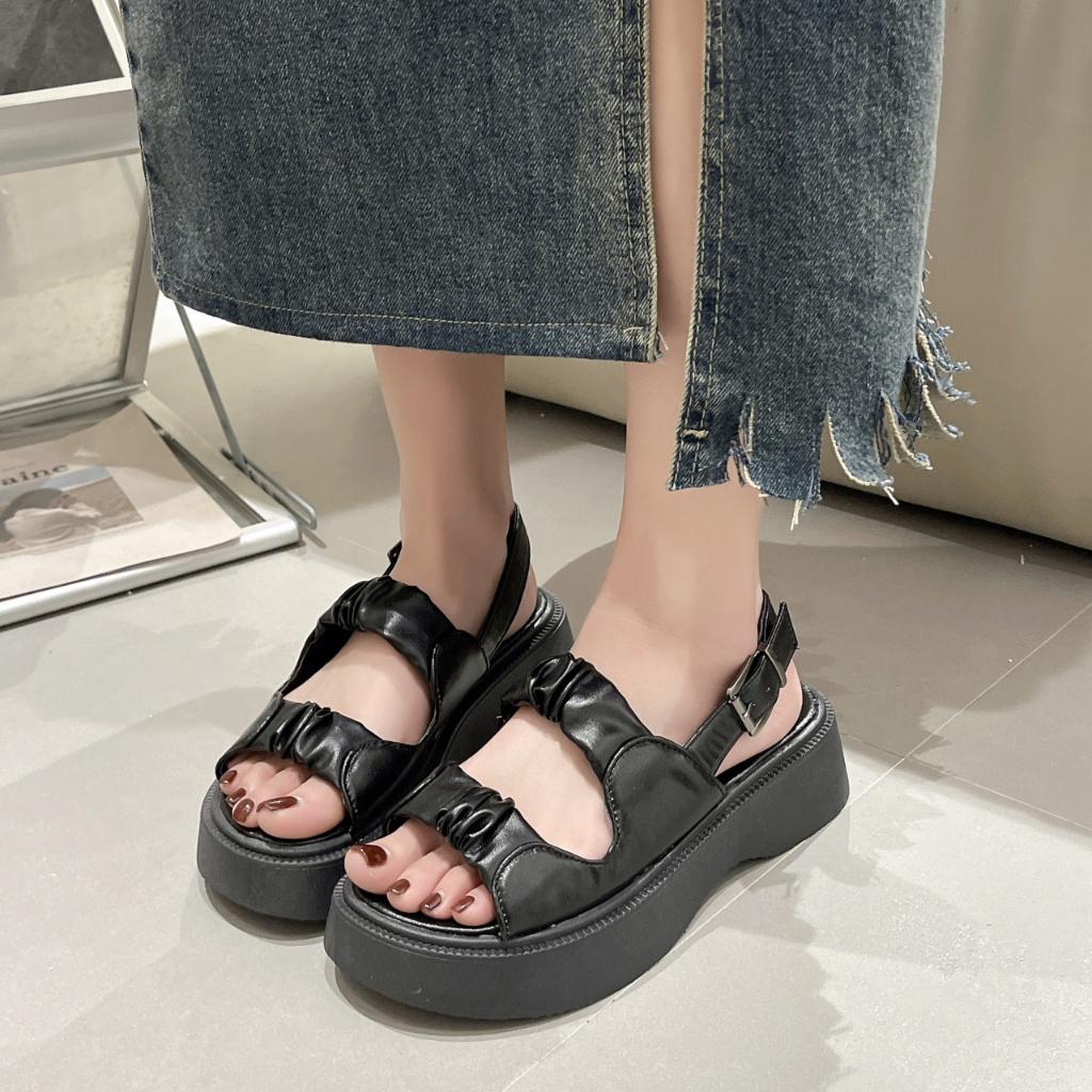 Giày Sandal Đế Dày Hở Ngón Quai Nhún Bèo Phong Cách Hàn Quốc Thời Trang Mùa Hè 2023