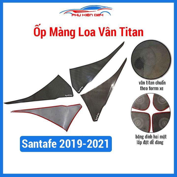 Bộ ốp màng loa Santafe 2019-2020-2021 phay xước chuẩn theo xe vân Titan chống xước trang trí nội thất ô tô