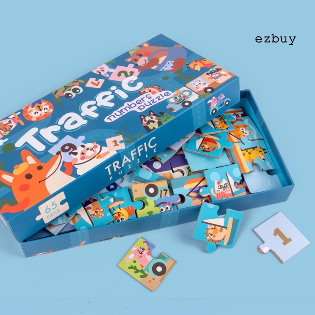 EY-Wooden Number Cartoon Traffic Scene Puzzles Intelligence Development Kids Toys