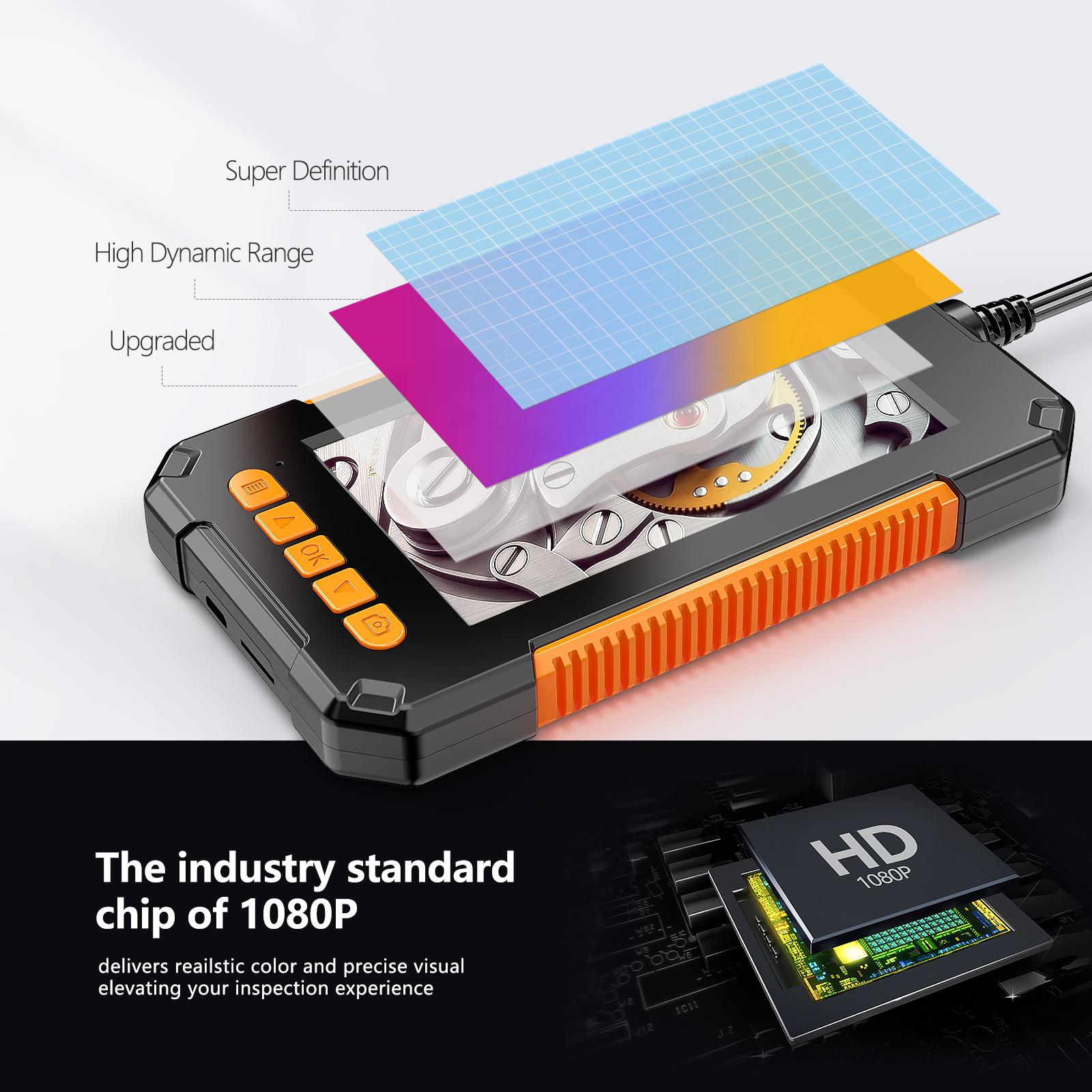 Dual Lens Industrial Endoscope 1080P 4.3 Inch LCD Digital Borescope Inspection Camera with 8mm IP67 Waterproof Snake Camera