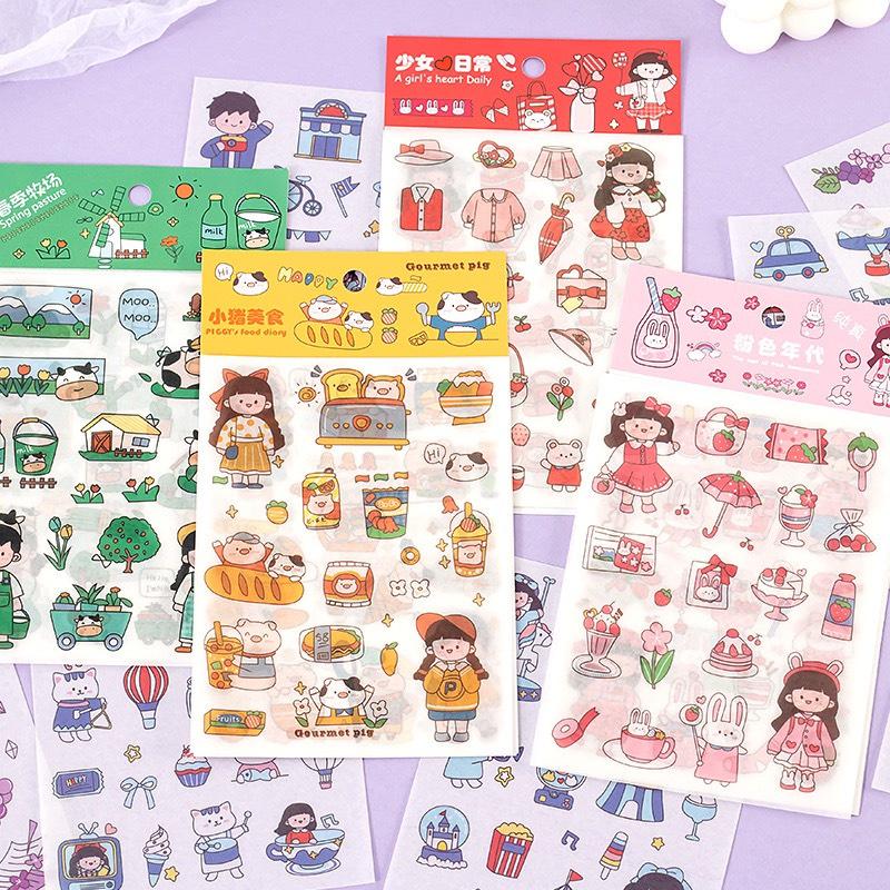 Set 4 tấm Sticker cute dễ thương, hình dán cute sticker trang trí sổ đáng yêu giá rẻ