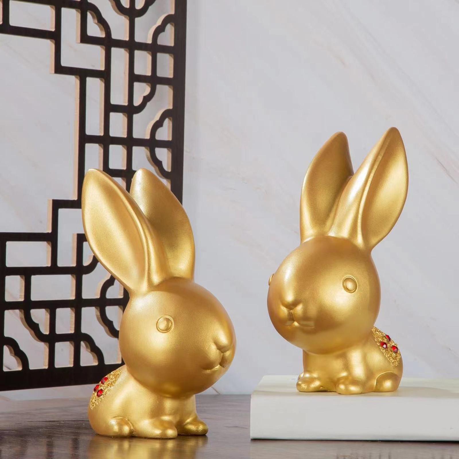 2Pcs Resin Rabbit Statue Home Decor Tabletop Office Handcrafts Ornaments