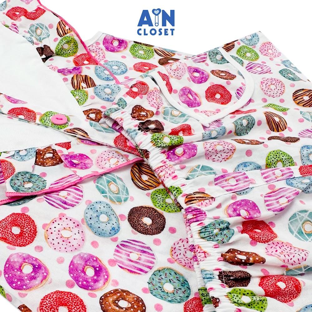 Bộ quần áo ngắn bé gái họa tiết Donut Hồng cotton - AICDBGR0KLTA - AIN Closet
