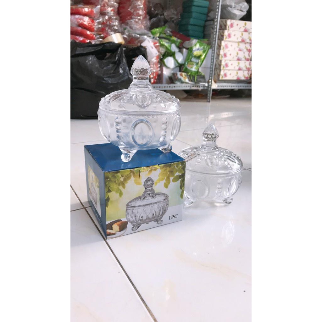 (ẢNH THẬT 100%)  Thố Mứt Thủy Tinh Pha Lê Cực Đẹp Sáng Bóng ( 12.5 x 15cm )