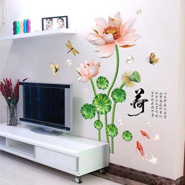 Decal trang trí tường Hoa Sen nở hồng nhạt