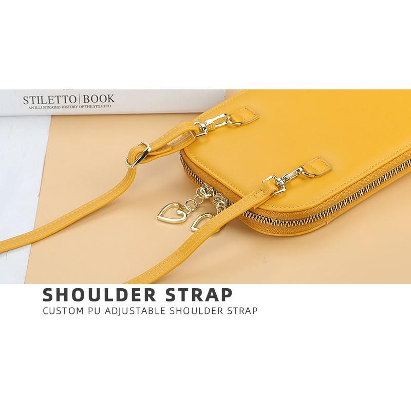 Bóp ví nữ đeo chéo với dây kéo hình trái tim dễ thương đựng vừa điện thoại 6.5" - N5573