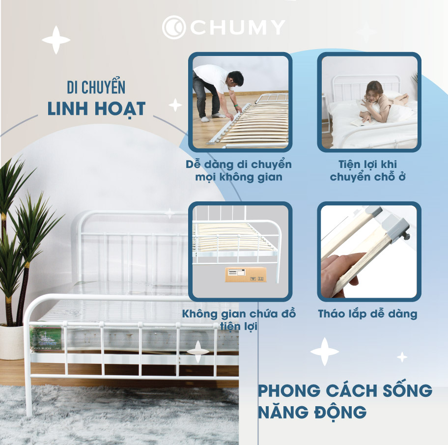 Giường sắt hiện đại sang trọng và thẩm mỹ -  Decor mọi phong cách - Tháo lắp dễ dàng - Đóng hộp gọn gàng - Nhẹ nhàng vận chuyển