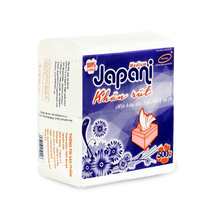 Khăn giấy ăn rút 2 lớp 500 tờ JAPANI | Thế Giới Giấy | 100% bột giấy nguyên sinh JP500X