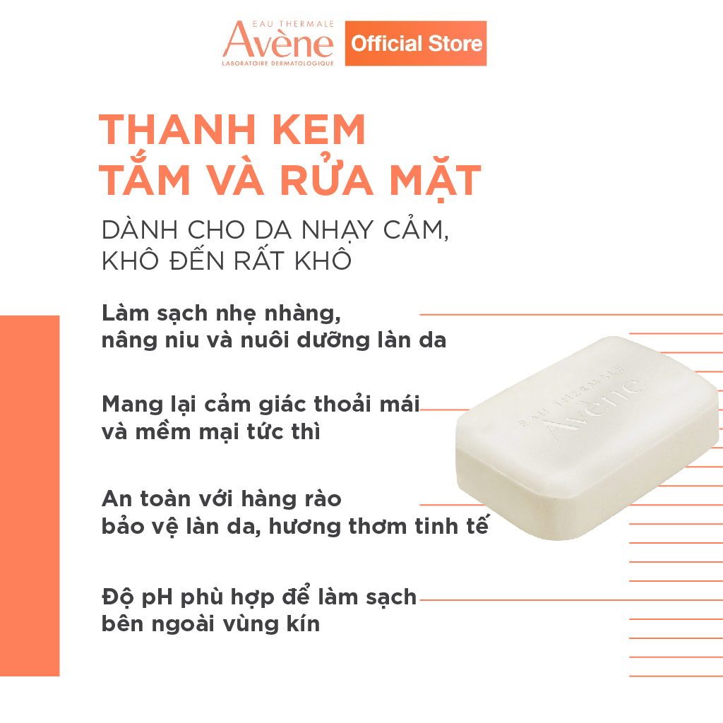 Thanh kem tắm và rửa mặt dành cho da khô nhạy cảm AVÈNE COLD CREAM CLEANSING BAR 100g