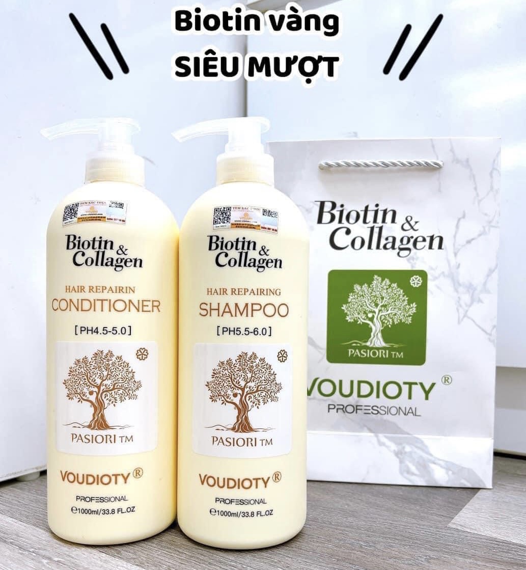 BỘ DẦU GỘI XẢ VOUDIOTY HAIR REPAIR BIOTIN & COLLAGEN VÀNG NGĂN GÃY RỤNG MỀM MƯỢT 1000ML*2 NEW 2022