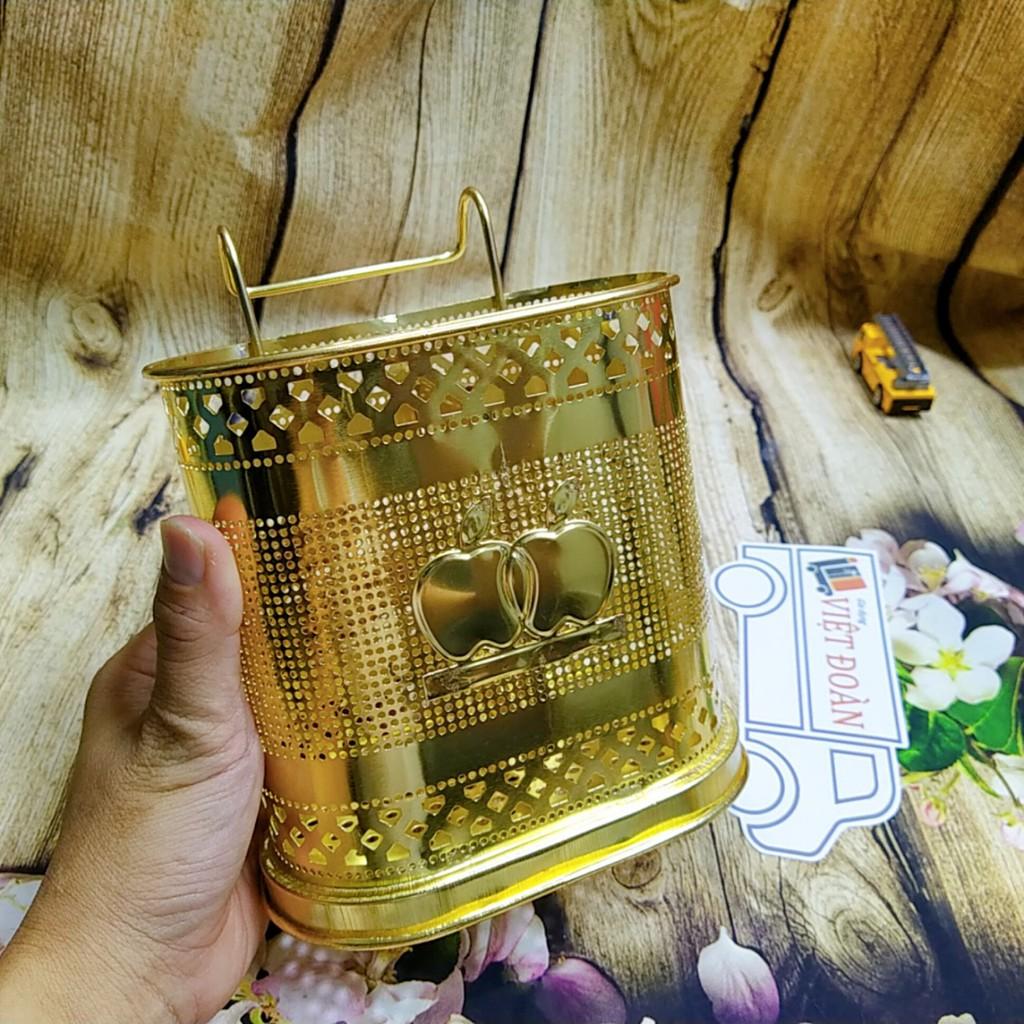 Ống đũa INOX mạ vàng kiểu dáng SIÊU ĐẸP SANG TRỌNG, chắc chắn, 2 ngăn tiện cho đũa muỗng thìa, đáy sâu có quay móc treo