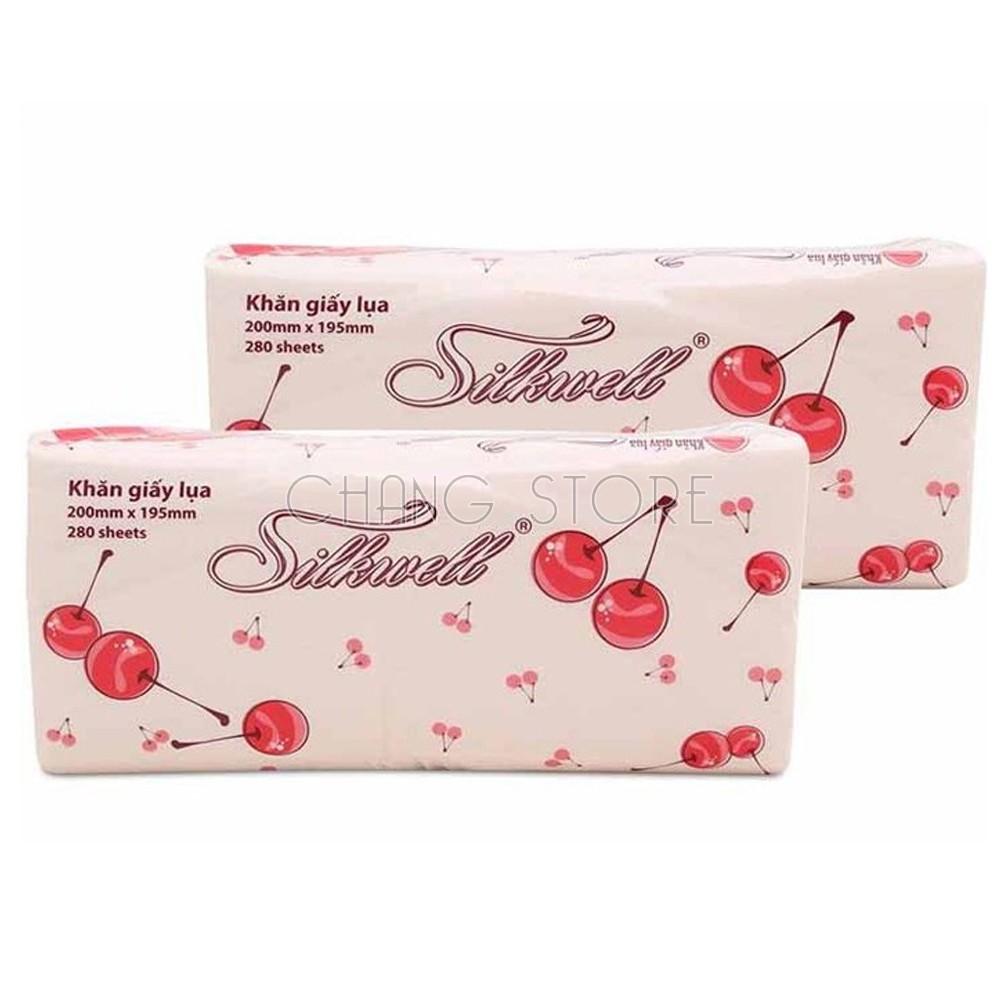 Khăn giấy rút silkwell 280 tờ Cherry đỏ loại giấy ăn trắng, dai, mềm mịn đạt tiêu chuẩn an toàn