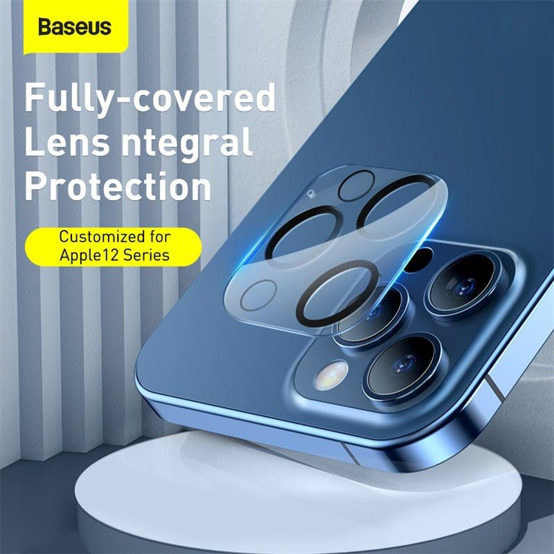 (Mua 1 tặng 1) Miếng dán kính cường lực Full bảo vệ Camera cho iPhone 12 Pro Max hiệu Baseus Full-Frame Lens Film mang lại khả năng giữ nguyên chất lượng ảnh chụp (độ cứng 9H, mỏng 0.3mm, tặng kèm khung tự dán tại nhà) - Hàng nhập khẩu