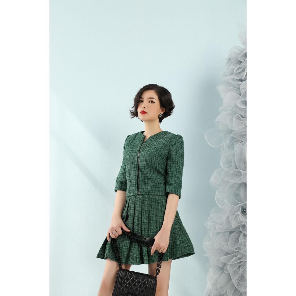 Chân váy xếp ly CLARA MARE chất liệu vải Dạ Tweed pha sợi kim tuyến Hàn Quốc SKI3009