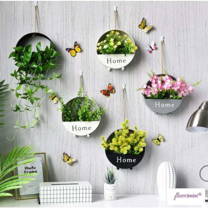 Giỏ hoa cỏ nhân tạo treo tường, để bàn nhiều mẫu đẹp trang trí nhà cửa, ban công, tiểu cảnh GS-01