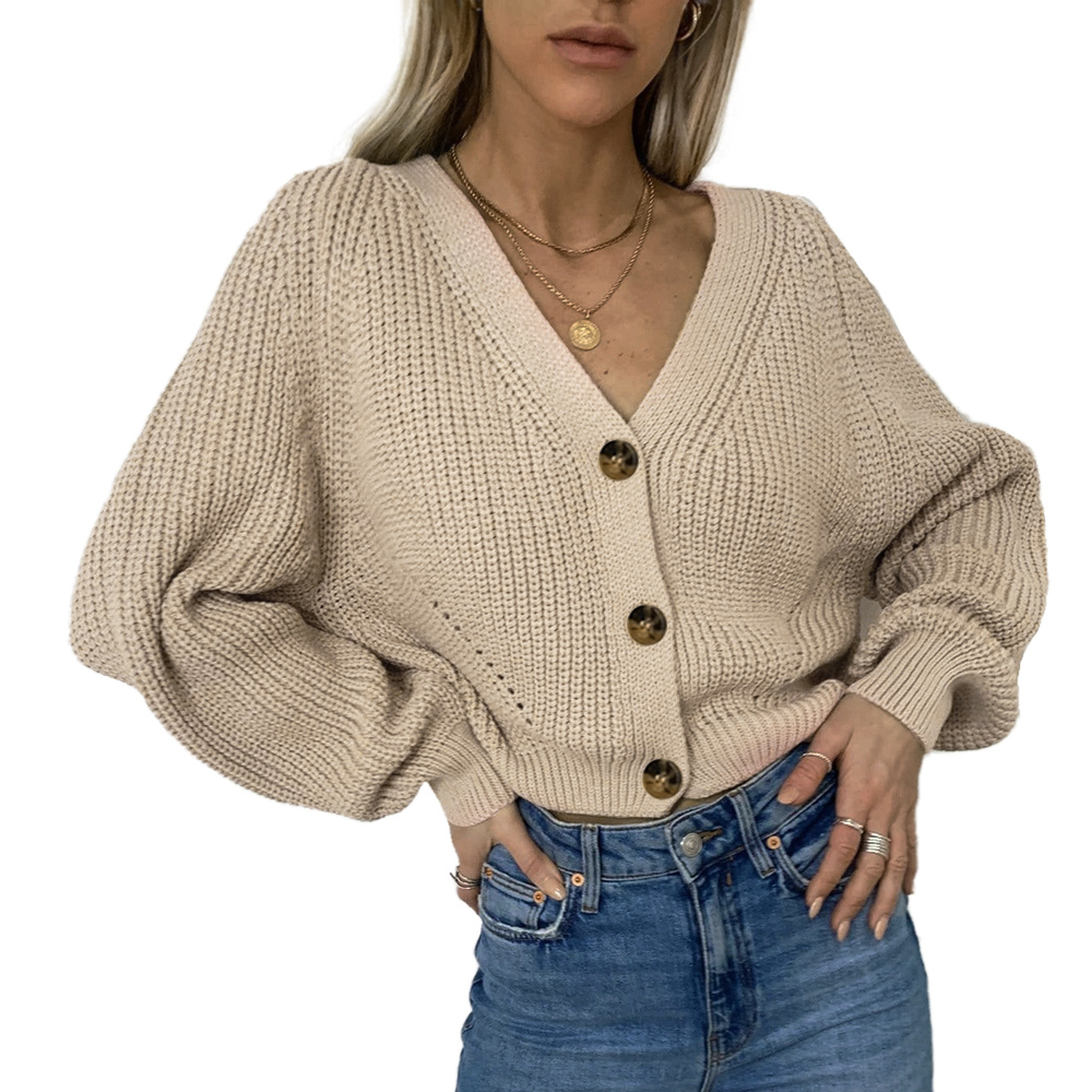New Women Autumn Winter Oversize Knitted Sweater Solid Casual Cardigan Deep V-Neck Drop Long Sleeves Knitwear Outwear