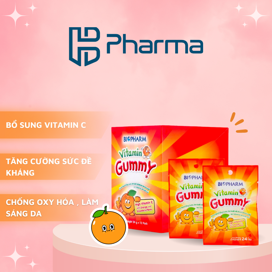 Kẹo dẻo Vitamin cho bé Gummy Biopharm - Hộp 12 gói (Mua 1 hộp, tặng 2 gói vị ngẫu nhiên)