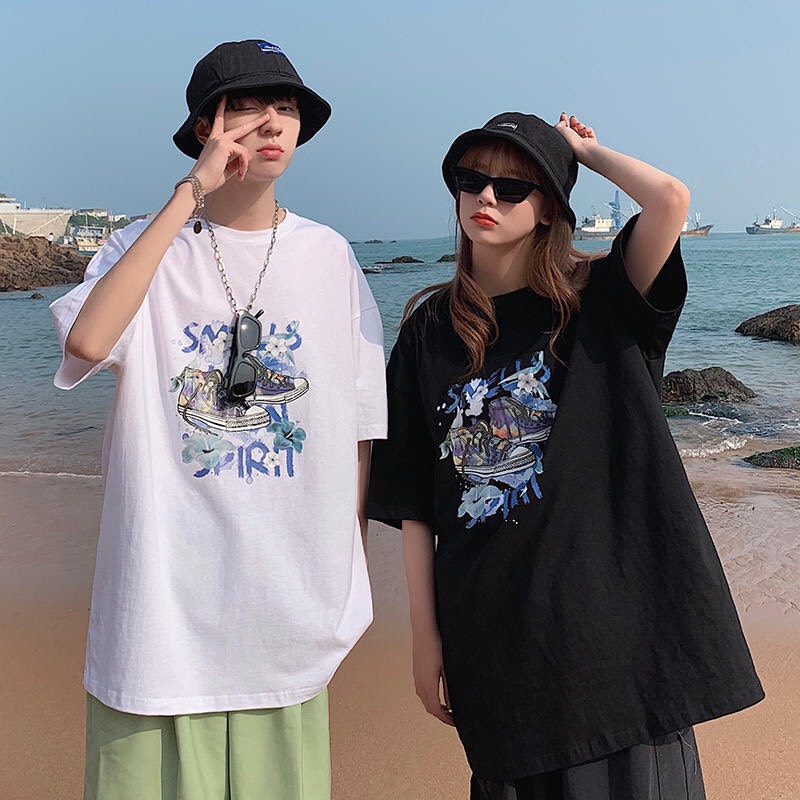 Áo Thun Nữ Tay Lỡ - Áo Phông Nam Nữ Form Rộng Freesize Vải Chất Cotton Mịn Mát Kita Unisex - Mẫu SHOE COUPLE