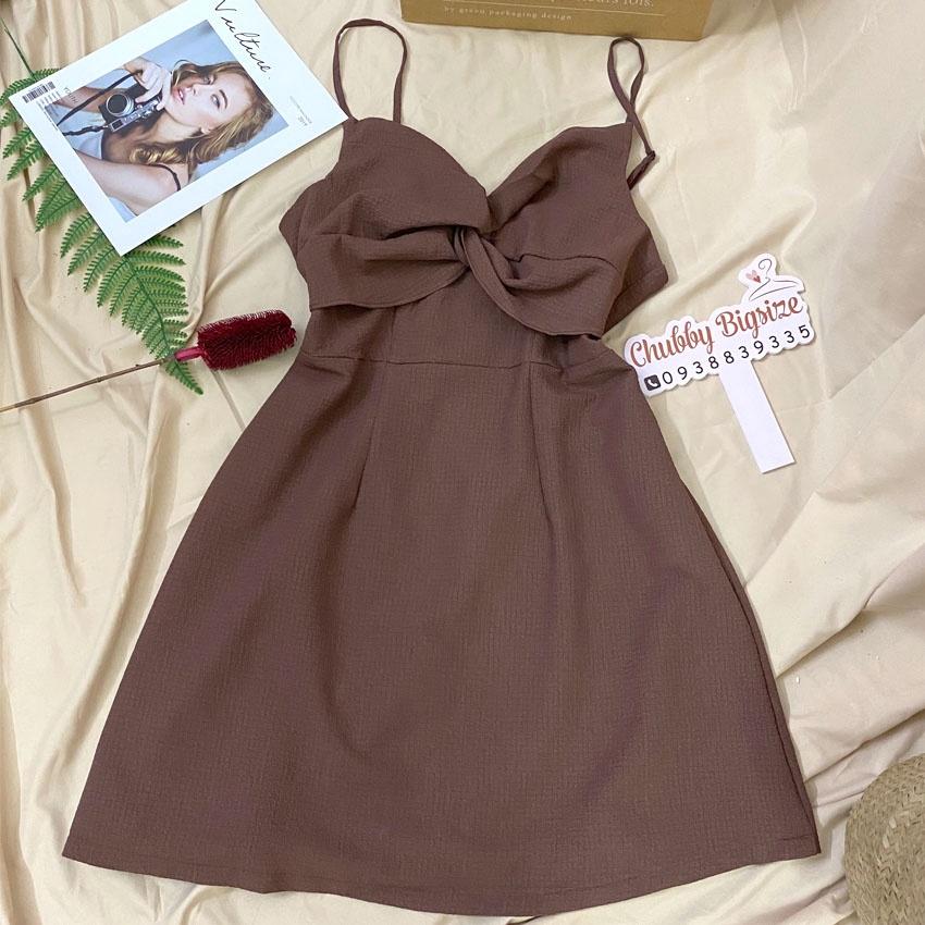 Set đầm dây nâu kèm áo khoác ChubbyBigsize