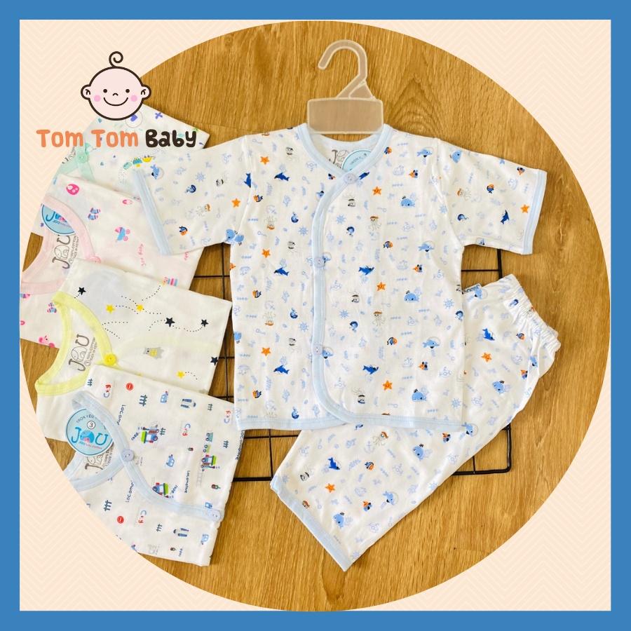 Bộ quần áo sơ sinh ( 1 bộ) cotton 100% cao cấp JOU | Mẫu áo Tay Ngắn, Quần Dài Họa Tiết | Size 1,2,3 cho bé sơ sinh -9kg